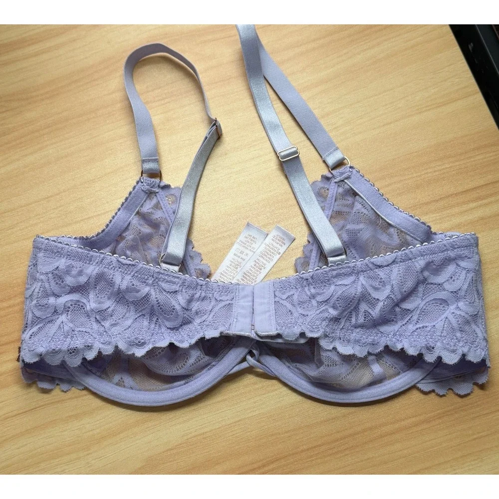 Savage X Fenty Lace Underwire‎ Bra Women 36DD Lavender Floral Lingerie